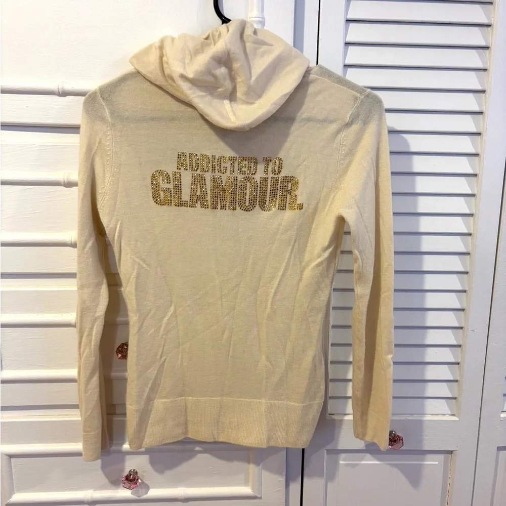 e.vil Cream Cashmere hoodie with crystal burnout Size XS/S - Picture 2 of 4